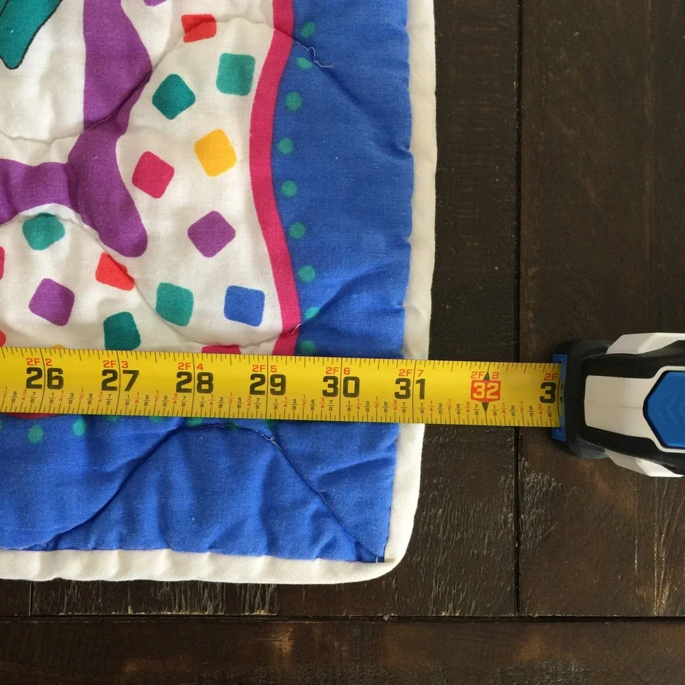 Handmade Jungle Animal Quilt 41x31 Blue Vintage 90s Safari Nursery Baby Blanket